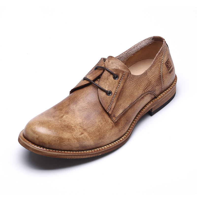 European And American Men's Round Toe Breathable Simple British Style Retro Distressed Shoes